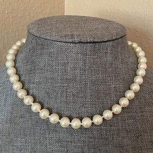Vintage Monet Faux Pearl Necklace Gold Tone Clasp | Classic Single Strand